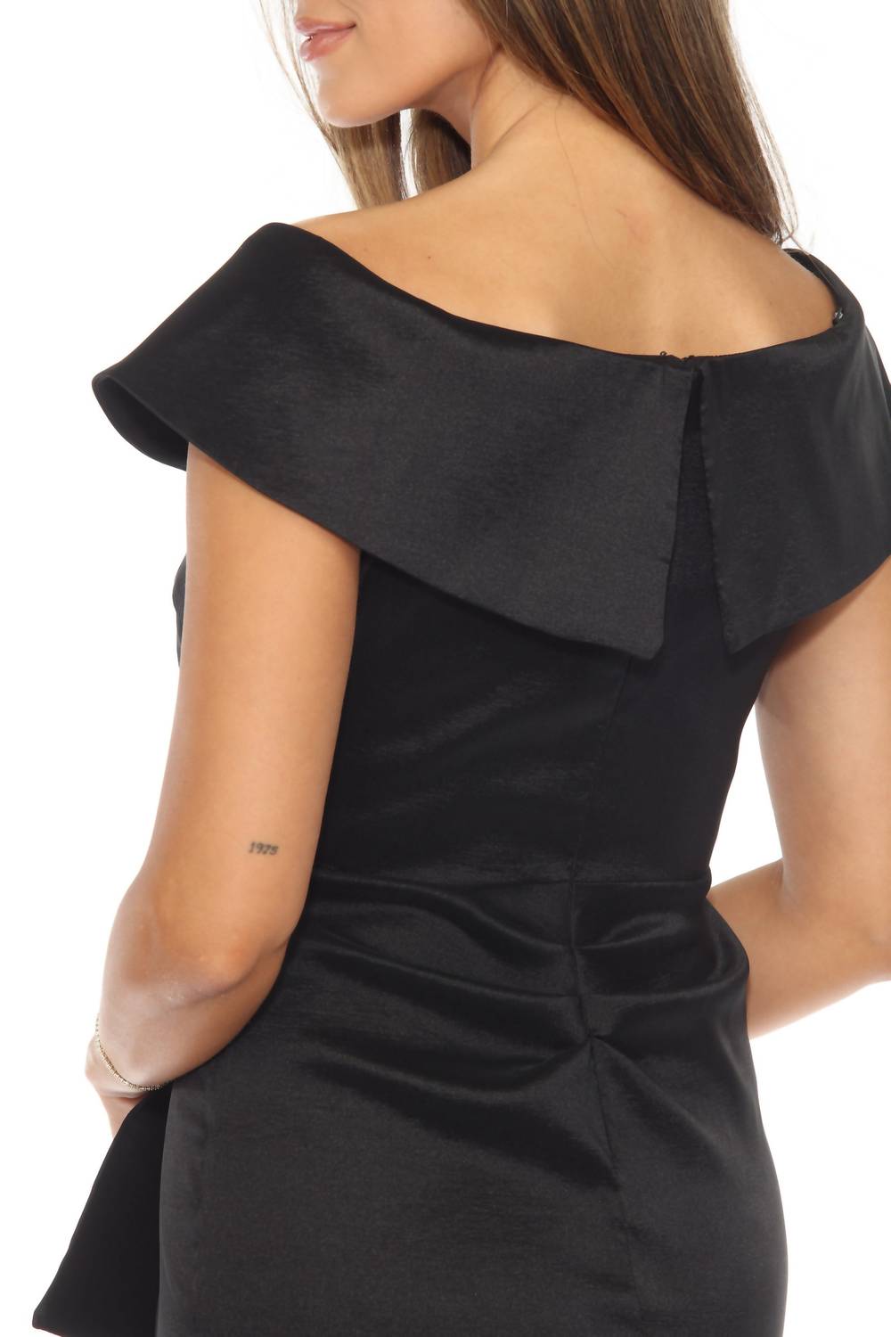 Joseph Ribkoff - Off-shoulder Pleated Faux Wrap Sheath Dress