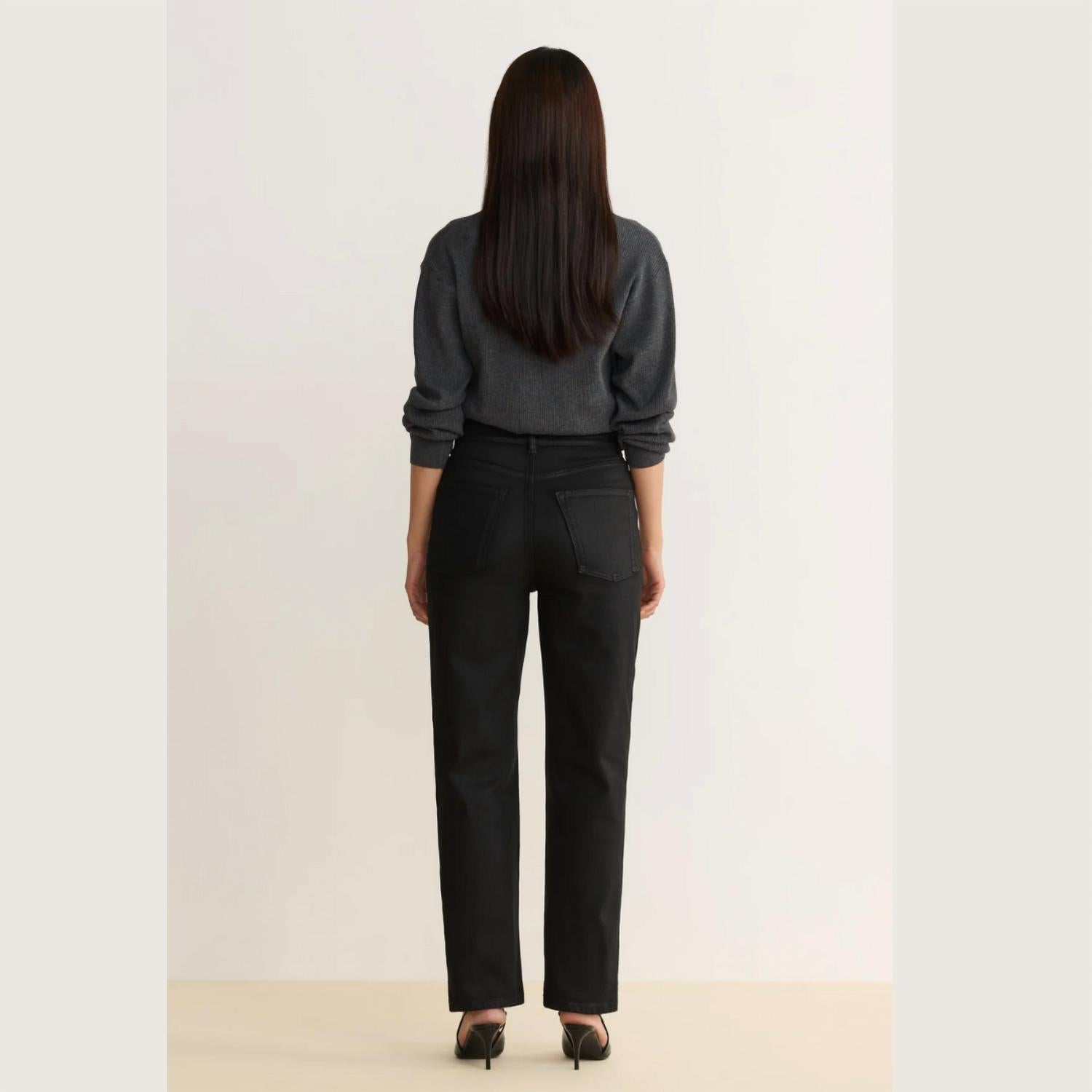 Warp + Weft Women's Ase Stretch Jean in coated noir - women's jeans - detail view