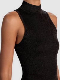 alice + olivia Darcey Metallic Tank in black - women's tank top - detail view