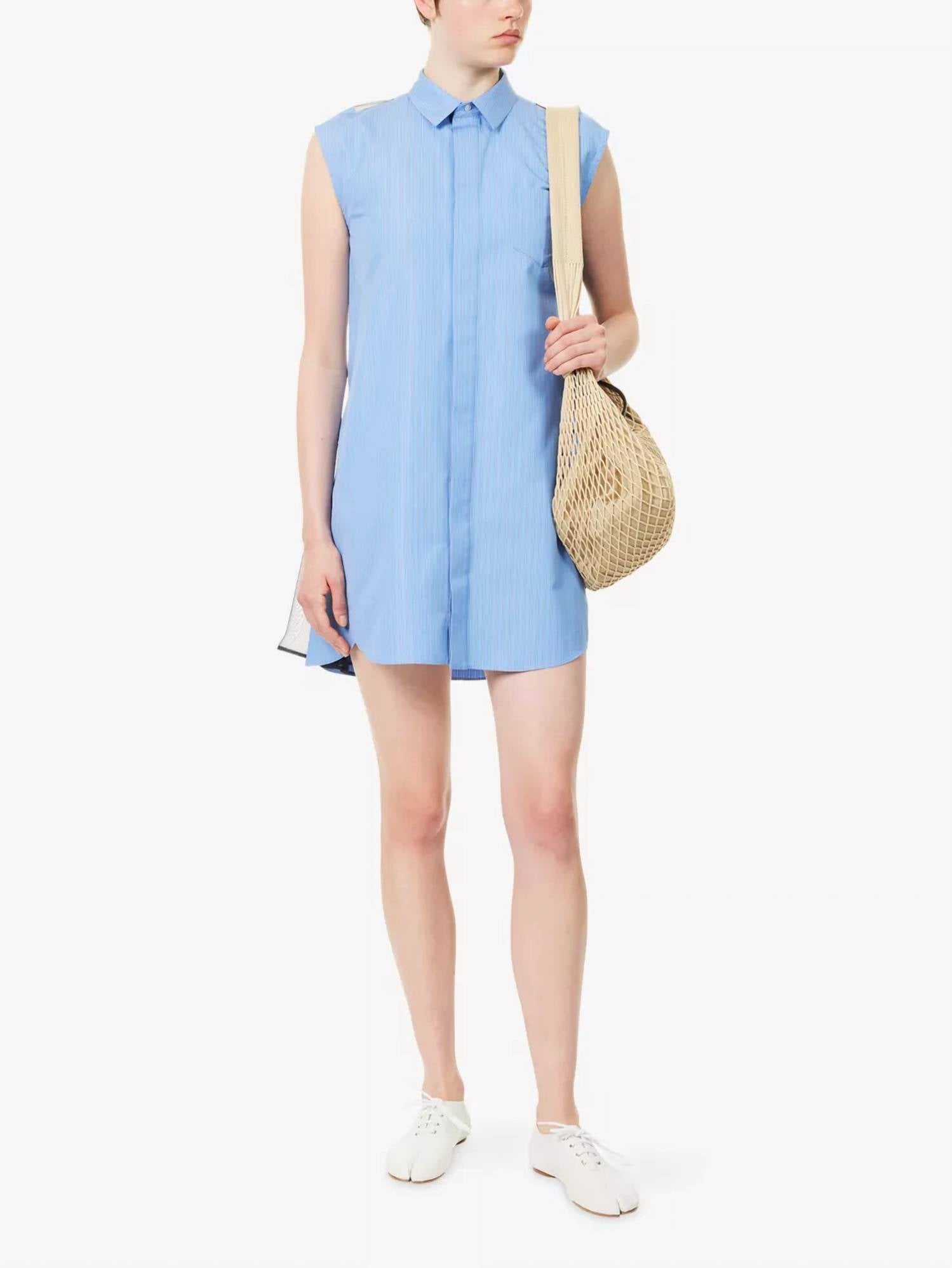 Sacai - Striped Poplin Sleeveless Dress