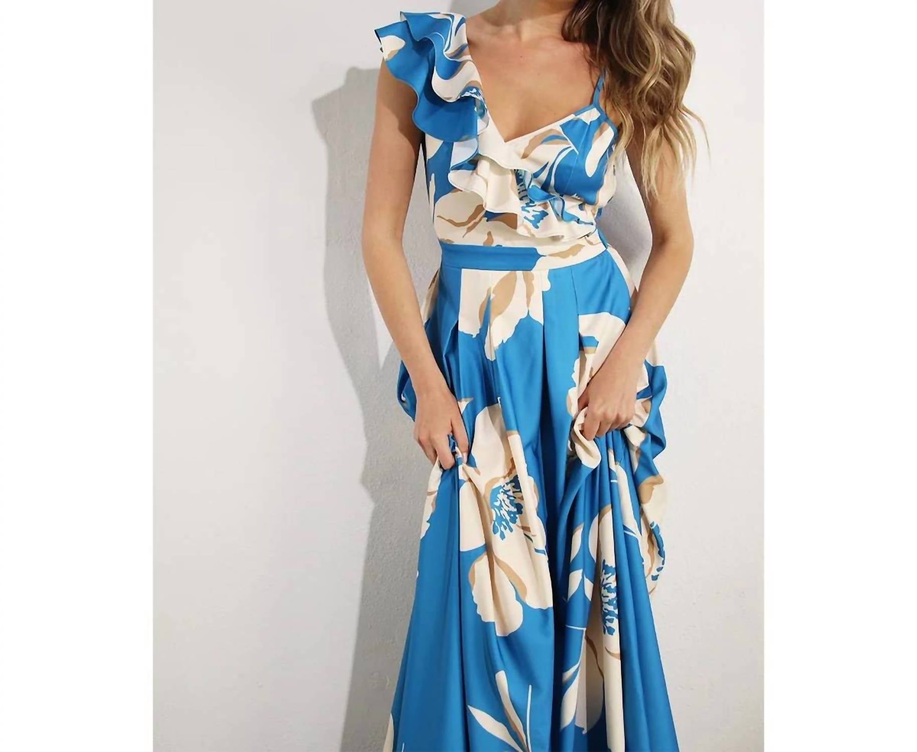 Mulla - One Shoulder Ruffle Pleated Maxi Dress
