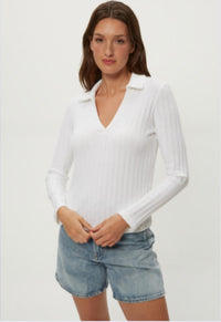 Michael Stars - Liyah London Rib Long Sleeve Collared Tee