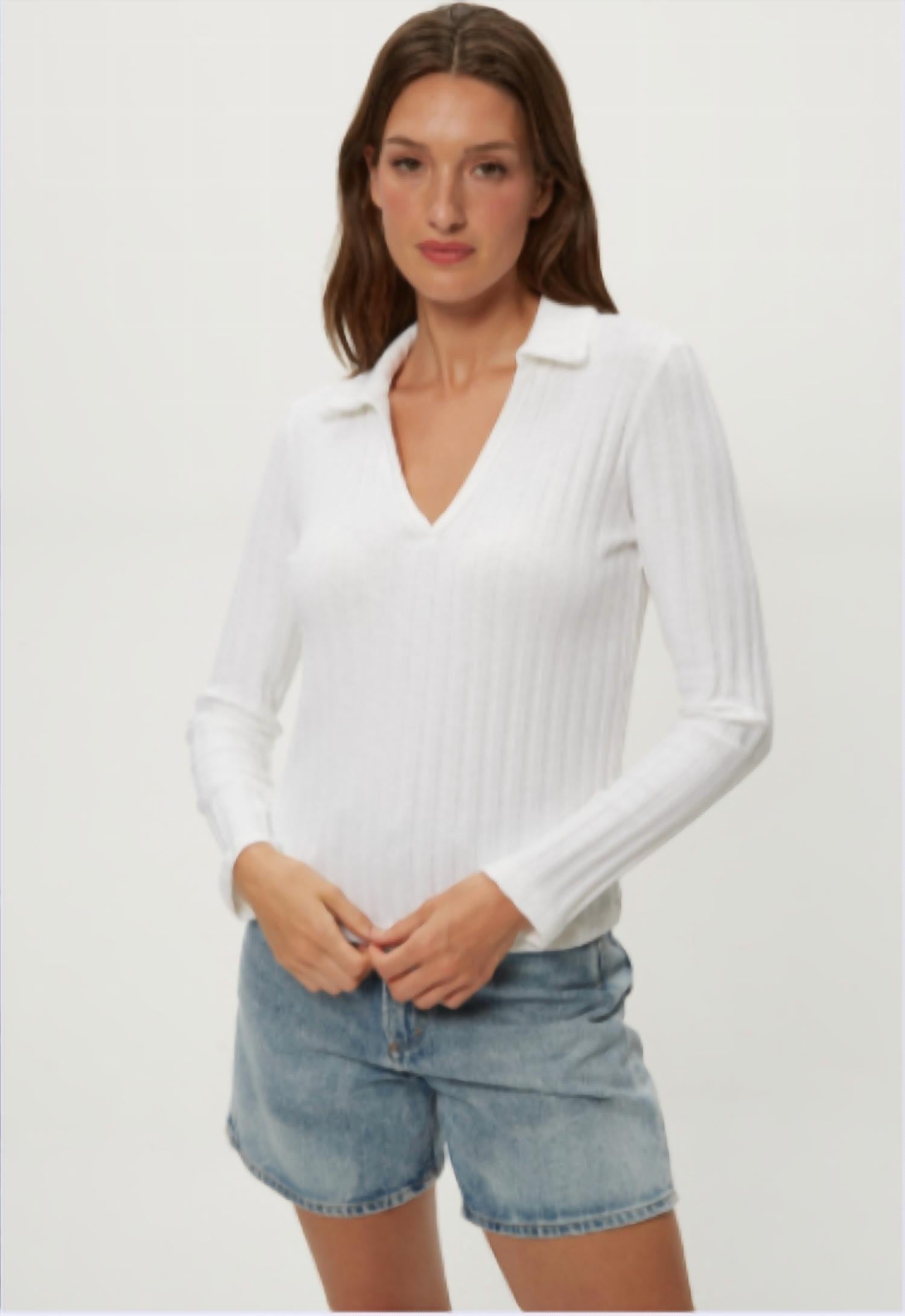 Michael Stars - Liyah London Rib Long Sleeve Collared Tee
