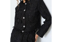 Ina Fashion - Lace Fringe Trim Pearl Button Cropped Jacket
