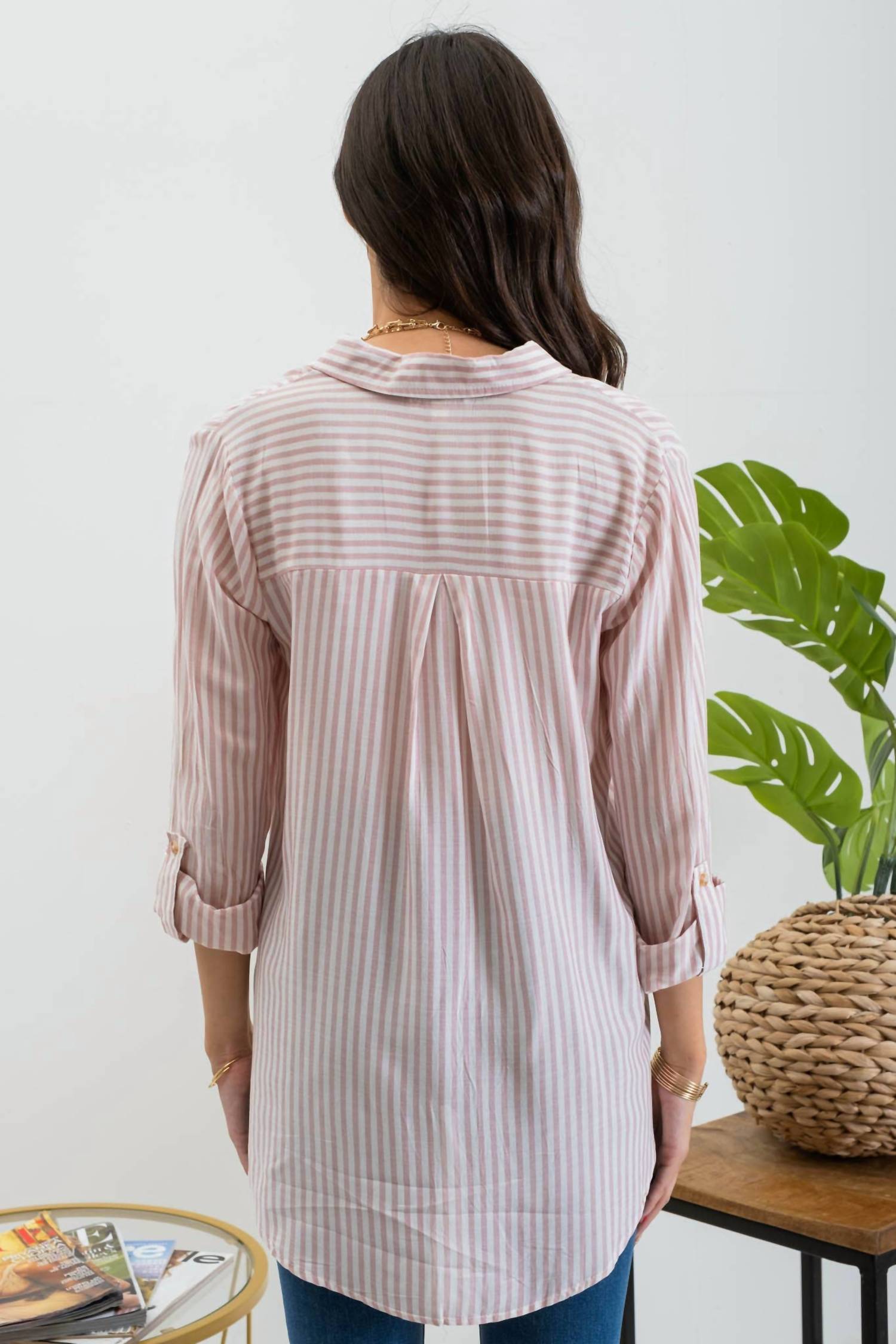 Blu Pepper - Summer Striped Button Up Top