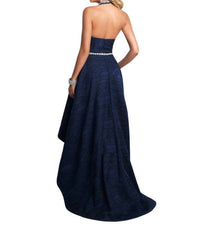 Blush Prom - Crystal Encrusted Halter High Low Prom Dress