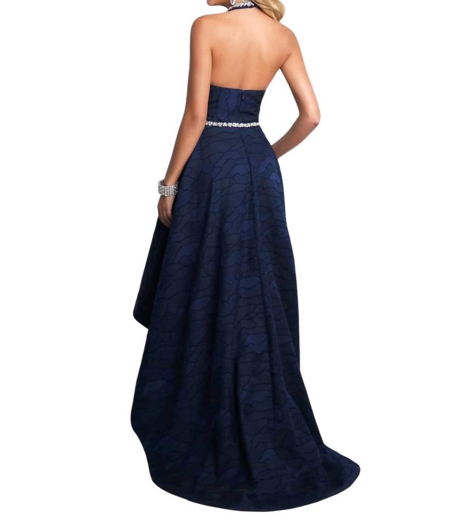 Blush Prom - Crystal Encrusted Halter High Low Prom Dress