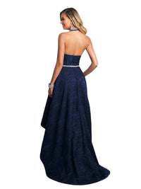Blush Prom - Crystal Encrusted Halter High Low Prom Dress