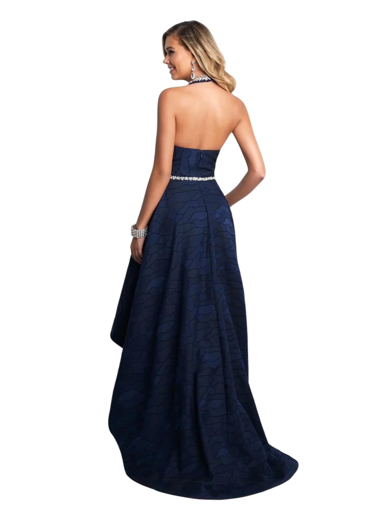 Blush Prom - Crystal Encrusted Halter High Low Prom Dress