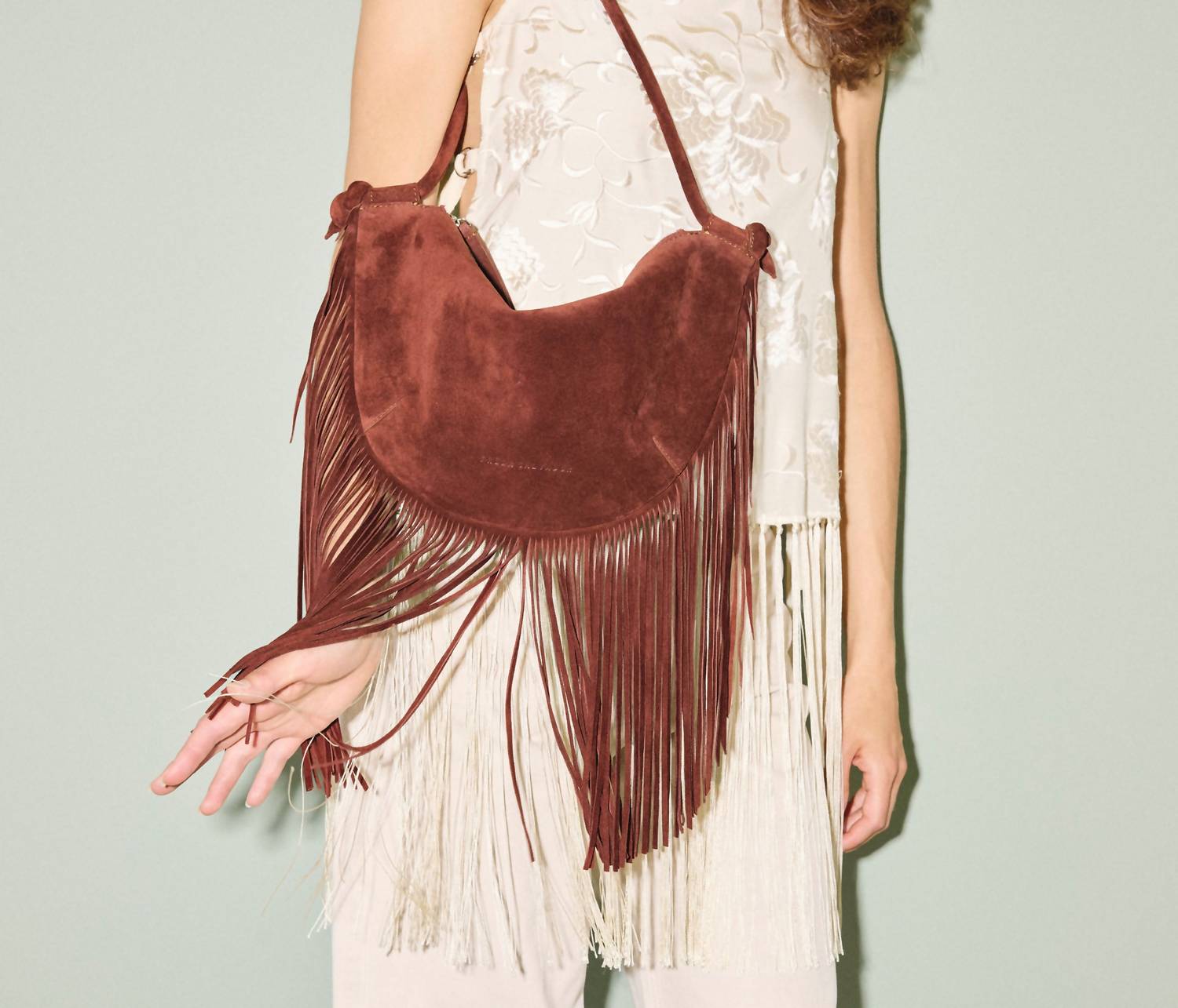 Freda Salvador - Women's Erika Fringe Crescent Handbag