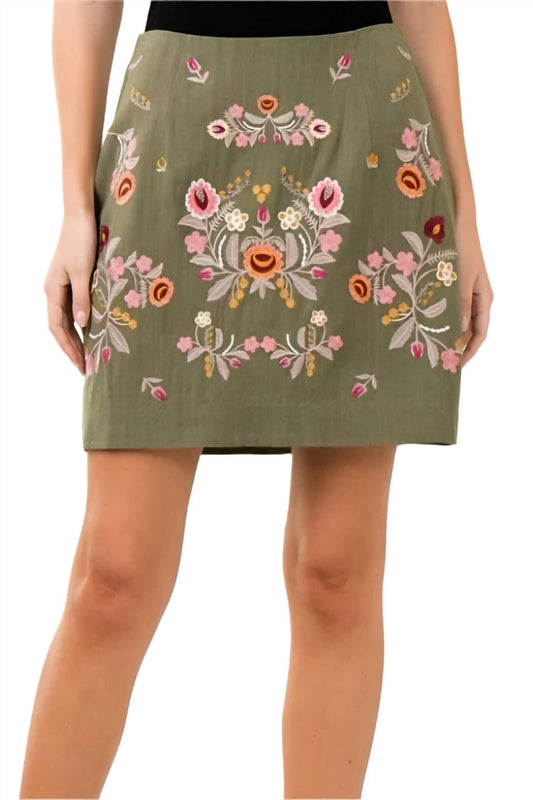 Entro - Linen Embroidered Mini Skirt