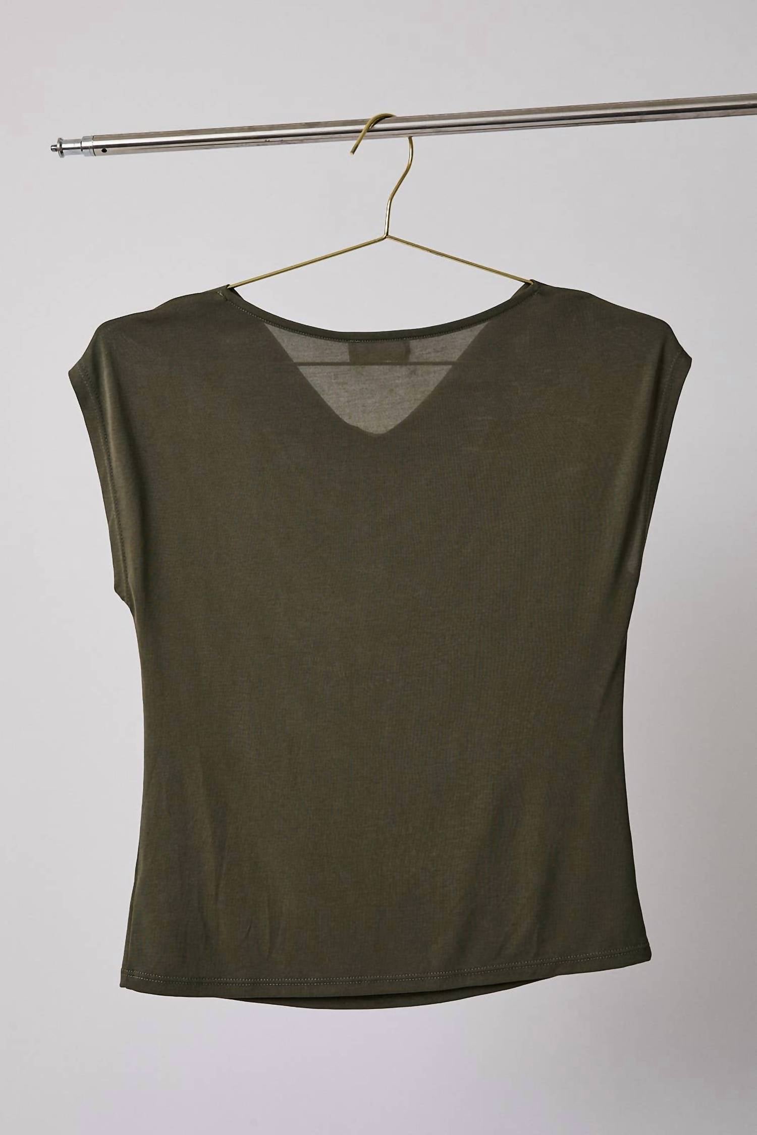 GILLI Cowl Neck Cap Sleeve Top in olive - women's blouse - view 9
