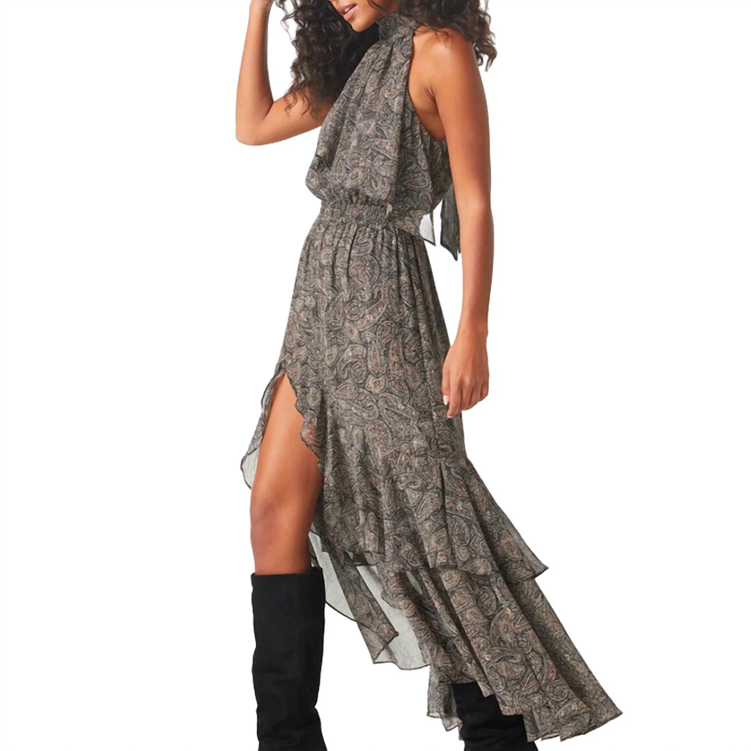 Misa Los Angeles Aneva Front Slit Dress in paisley shimmer - women's dress - alternate view