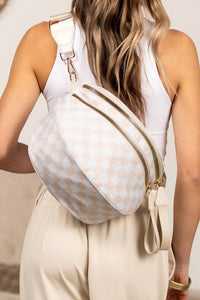 Little Daisy Closet - Women's Checkered Print Wide Strap Large Crossbody Bag