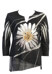 Jess & Jane - Women's Chit Chat Slit V Neck Chiffon Contrast Top