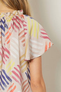 entro V-neck Flutter Sleeve Blouse in latte - women's blouse - view 6