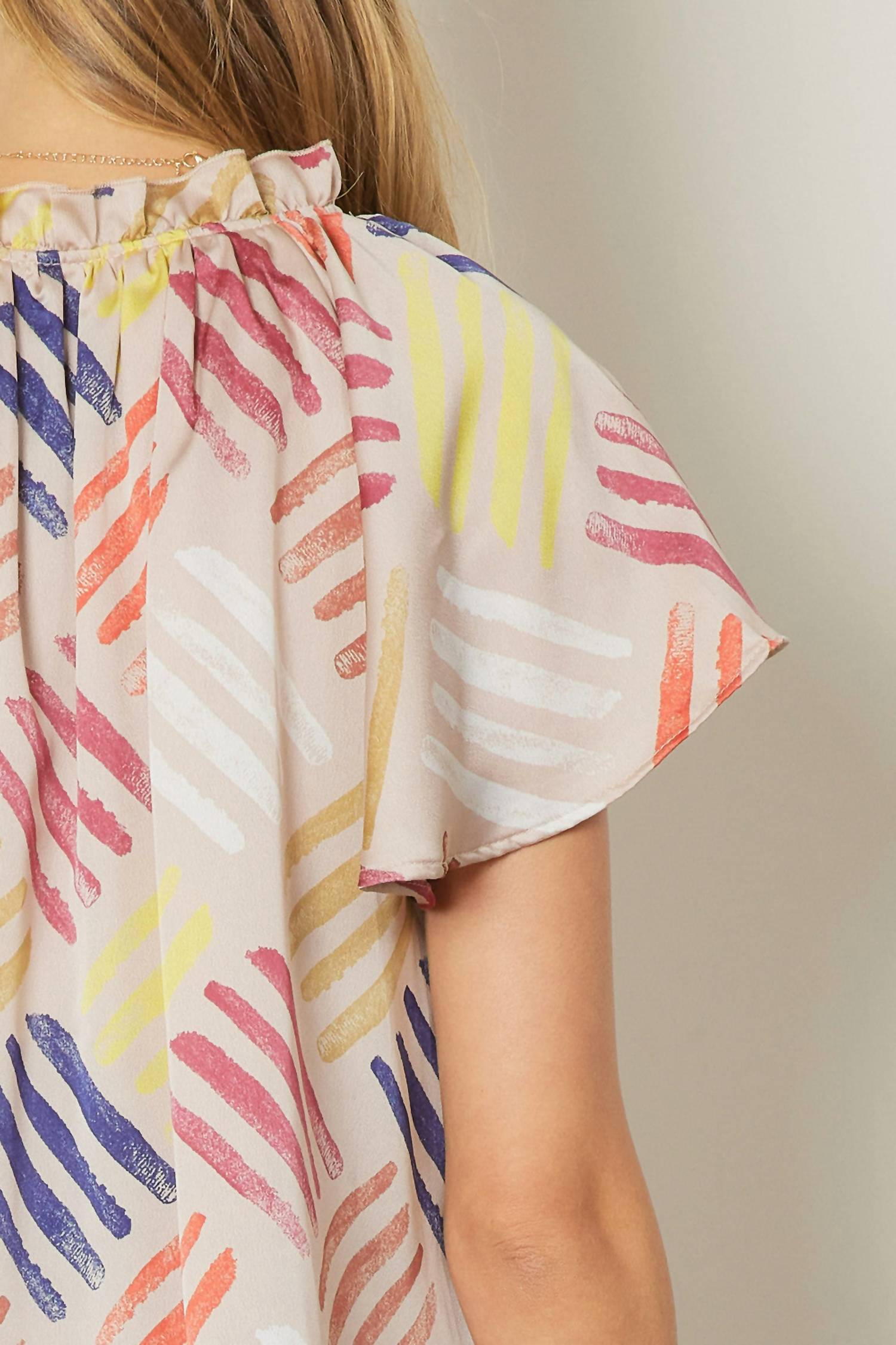 entro V-neck Flutter Sleeve Blouse in latte - women's blouse - view 6