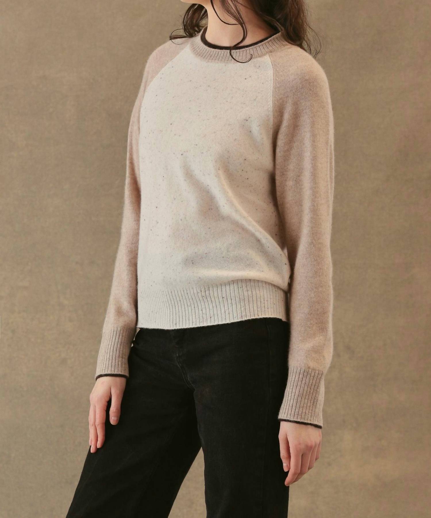 27 Miles Malibu Proctor Cashmere Pullover Sweater in coconut oatmeal espresso - women's sweater - alternate view