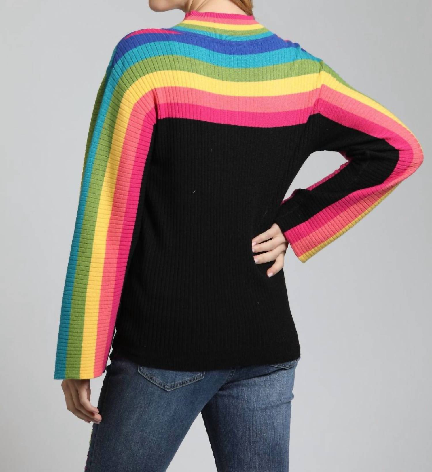 Apny - Rainbow Stripe Funnel Neck Sweater