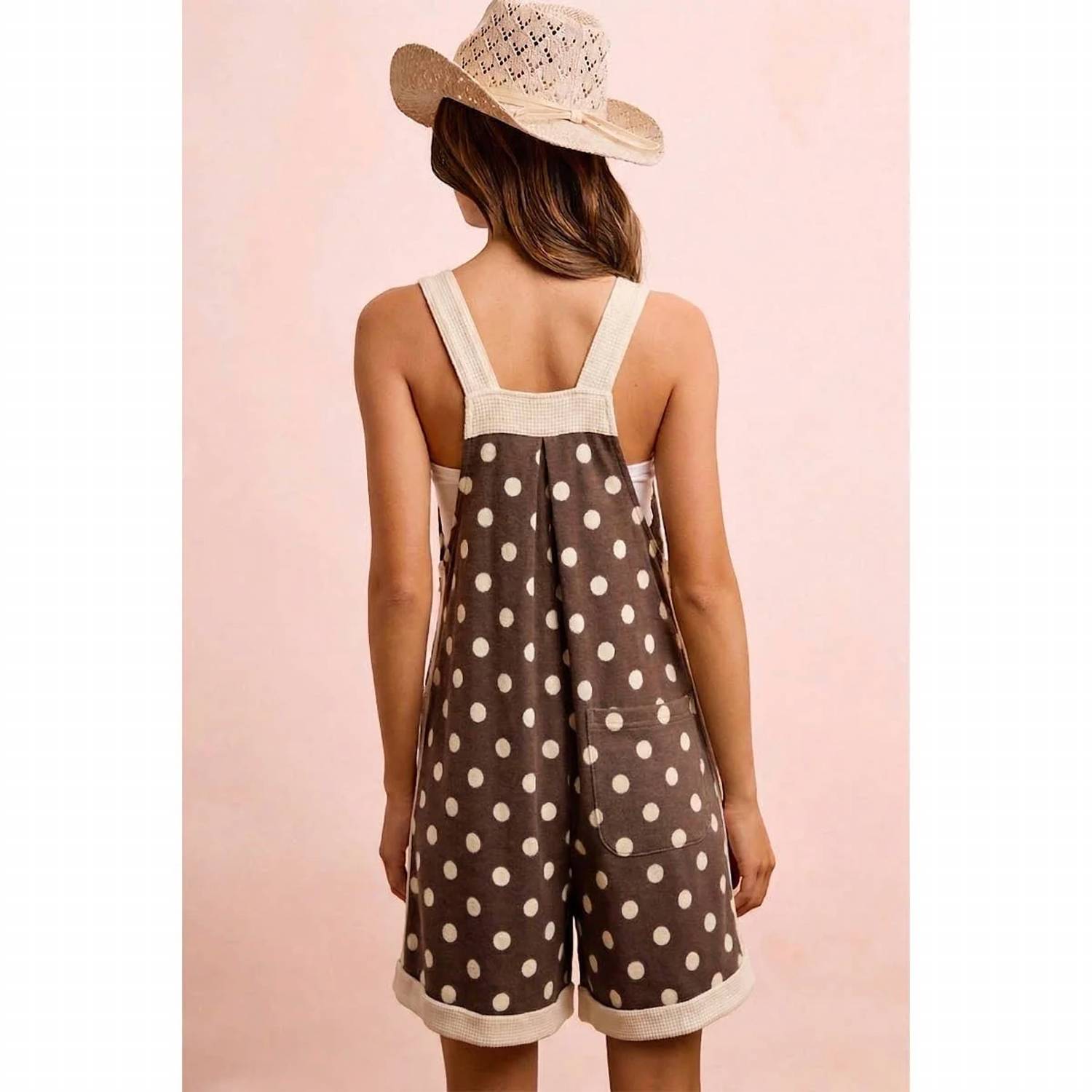 Bibi - Twill Polka Dot Contrast Thermal Side Trim Romper