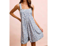 Bibi - Flower Printed Washed Twill Denim Shortall