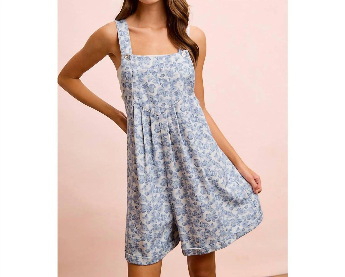 Bibi - Flower Printed Washed Twill Denim Shortall
