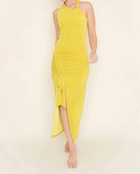 Fore Collection - Ruched Drawstring Sleeveless Halter Dress