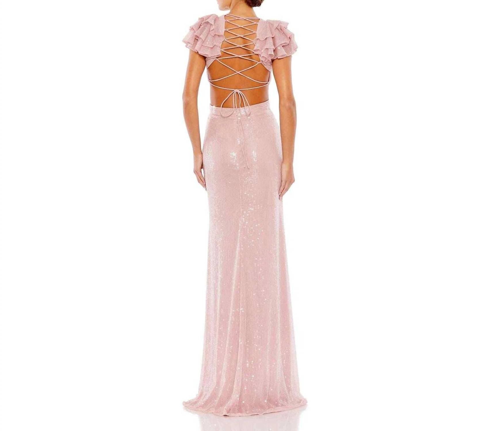 Mac Duggal - Sequined Cut Out Lace Back Gown