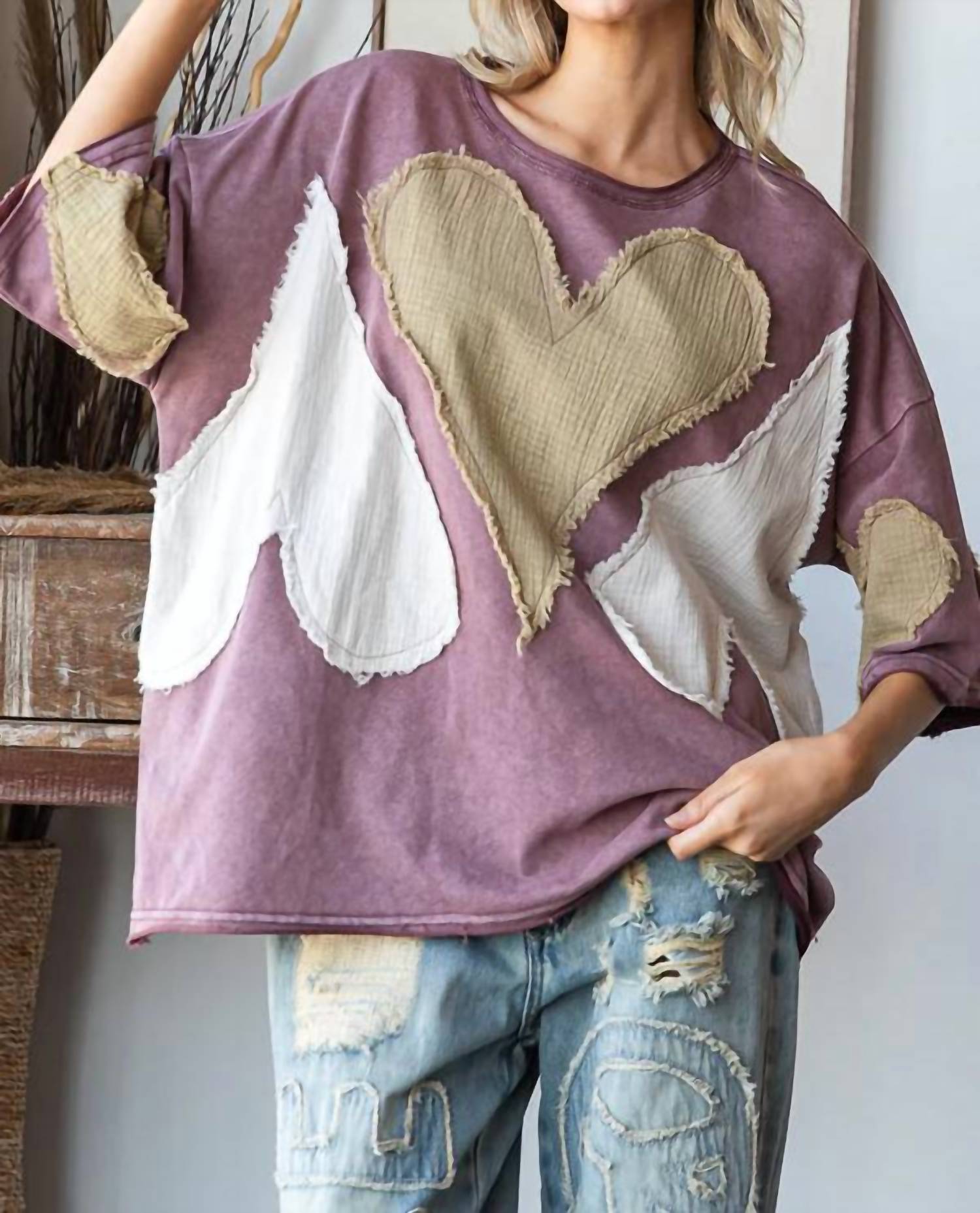 Oli & Hali - Oversized Top With Patchwork Hearts And Pockets