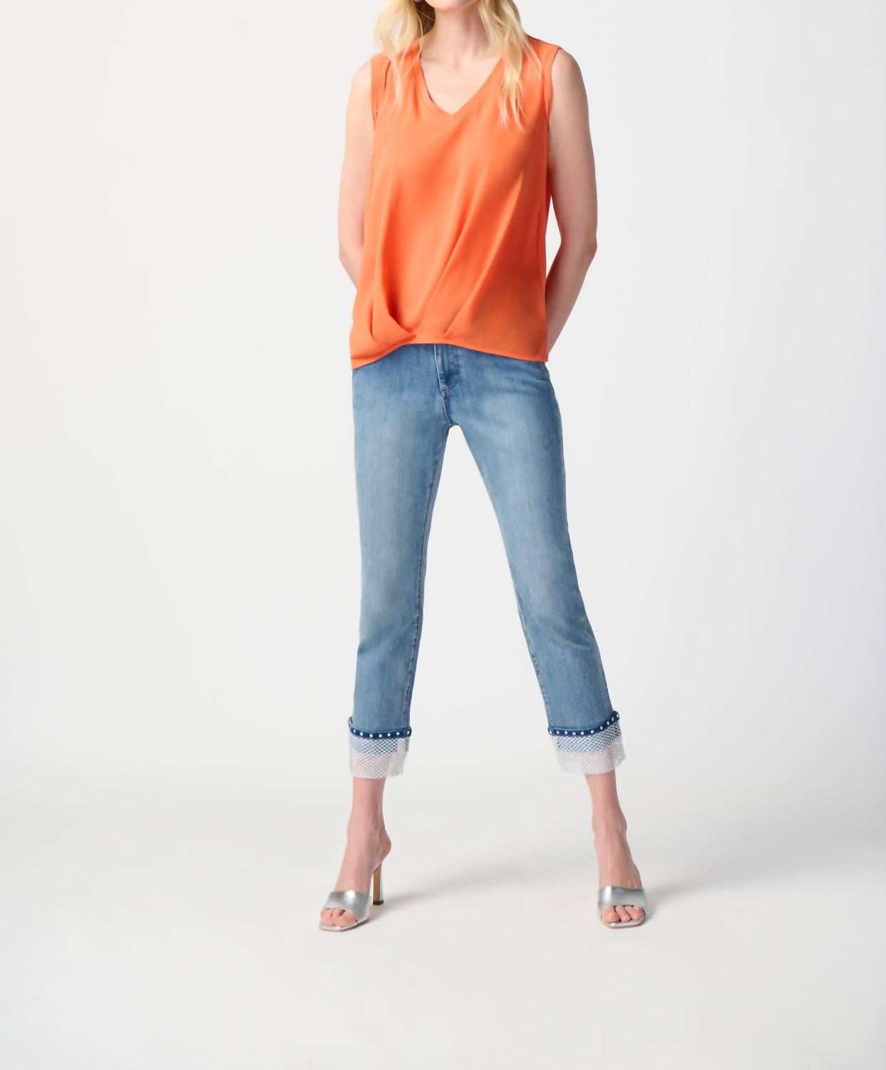 Joseph Ribkoff V Neck Pleated Front Top in orange - women's tank top - view 4