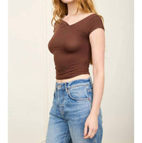 The Workshop - Asymmetrical Wrap Neckline Knit Top