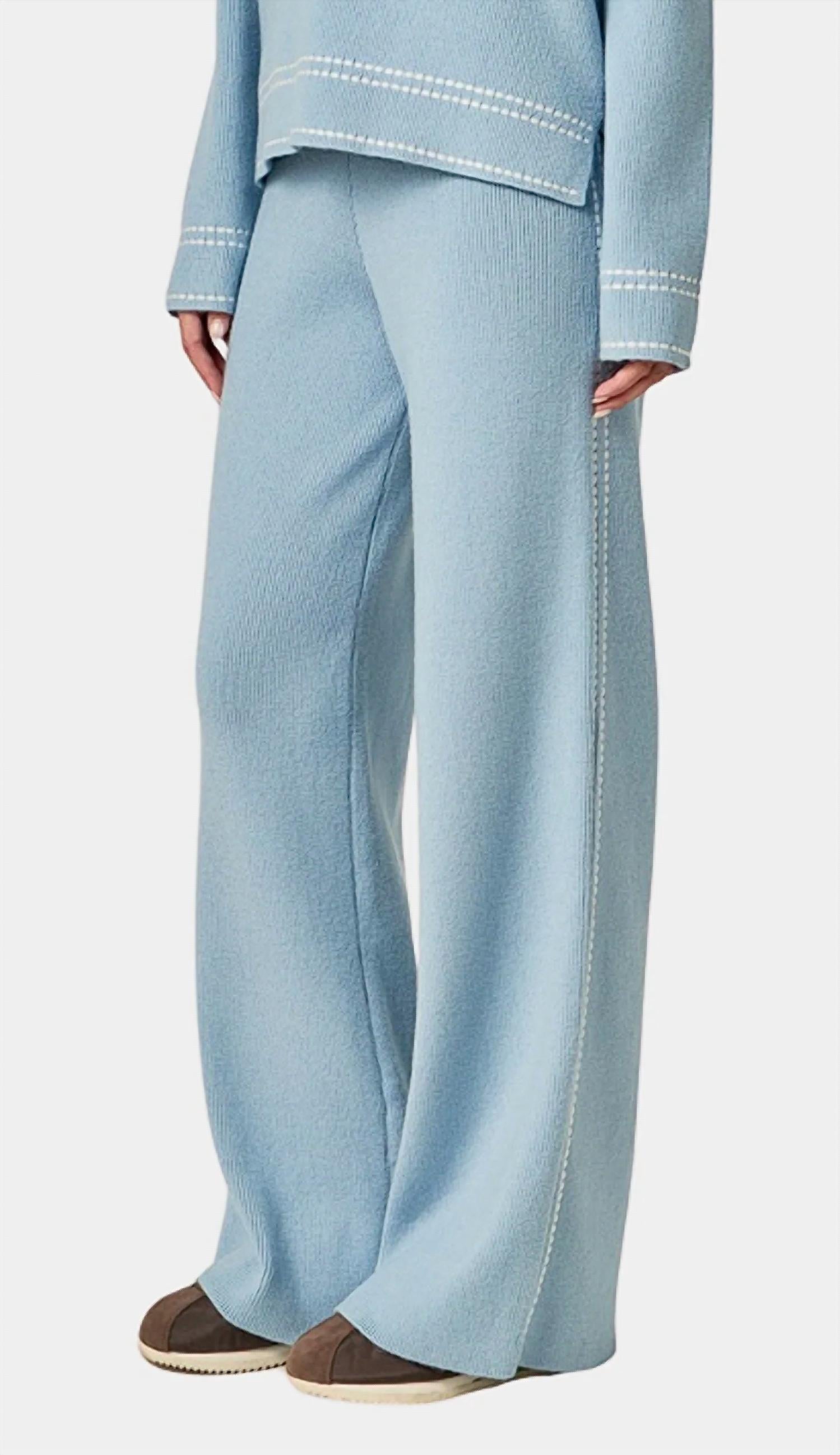 2.7 AUGUST APPAREL Max Stitch Knit Long Pants in blue - women's pants - detail view
