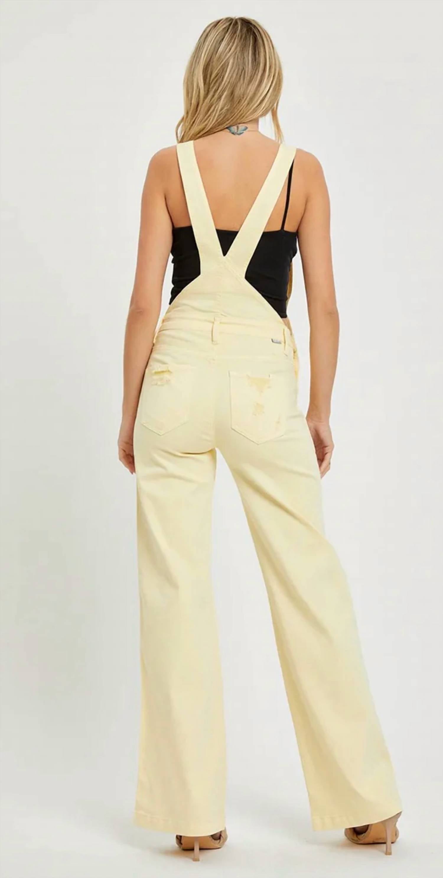 Risen - Distressed Denim Wide Leg Overalls