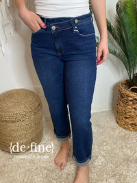 Risen - High Rise Cross Over Straight Leg Jeans