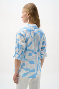 Joseph Ribkoff Geometric Print Straight Top in blue white - women's blouse - alternate view