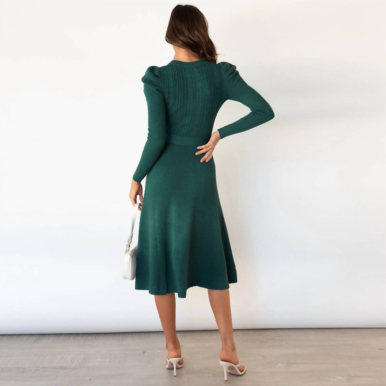 Hiddenbrand - Gracie Tie Cocktail Cable Knit Midi Dress