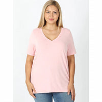 Zenana - Short Sleeve V-neck Tee - Plus