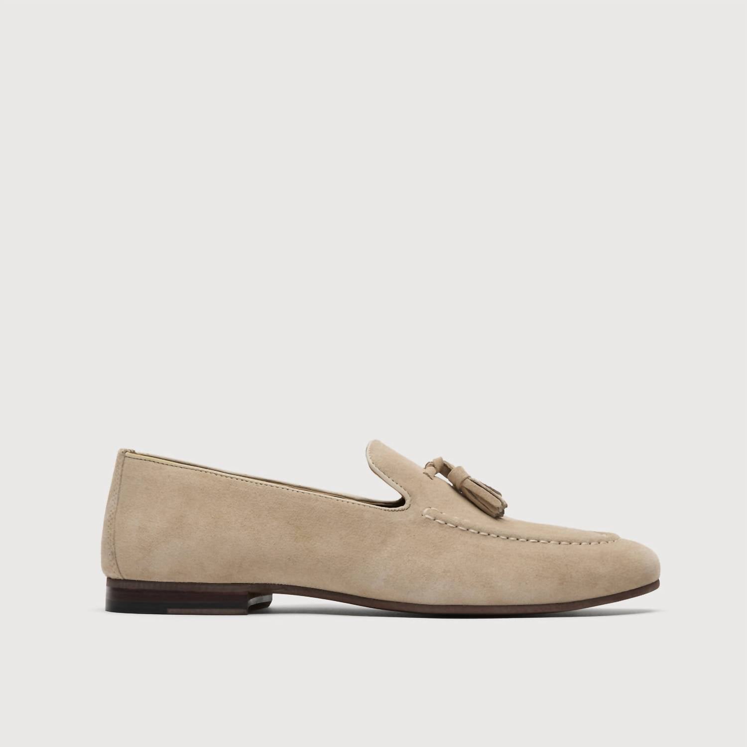 Walk London Women's Trent Tassel Suede Loafer in stone - women's flats