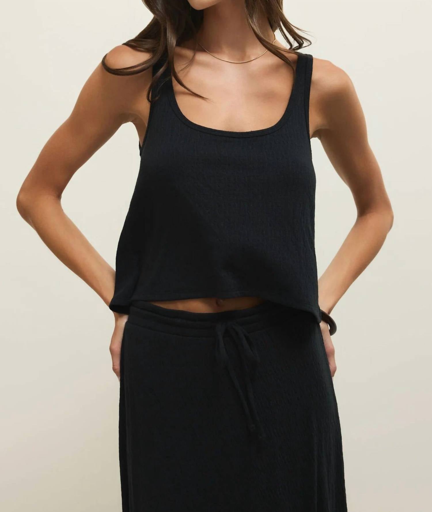 Z Supply Joanna Textured Knit Cropped Tank in black - women's shirt