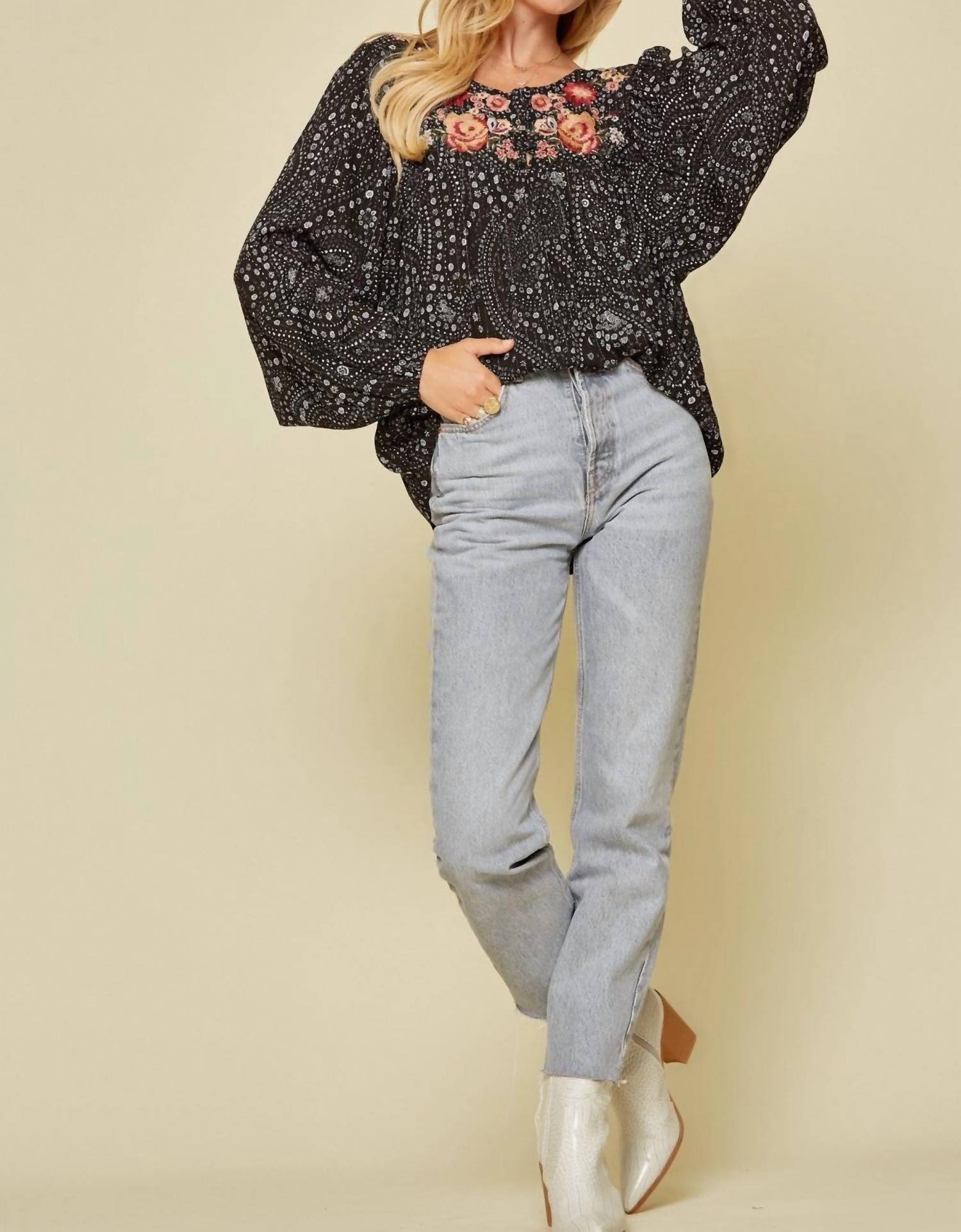 Andree By Unit - Abstract Floral Embroidered Blouse