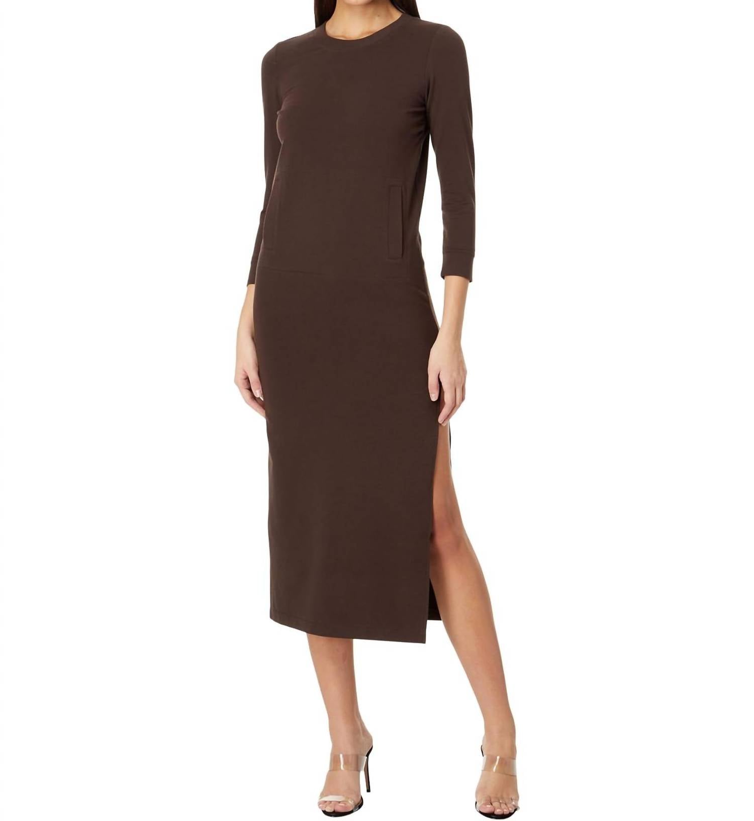 NORMA KAMALI Three Quarter Sleeve Full Length Dress in chocolate - women's dress