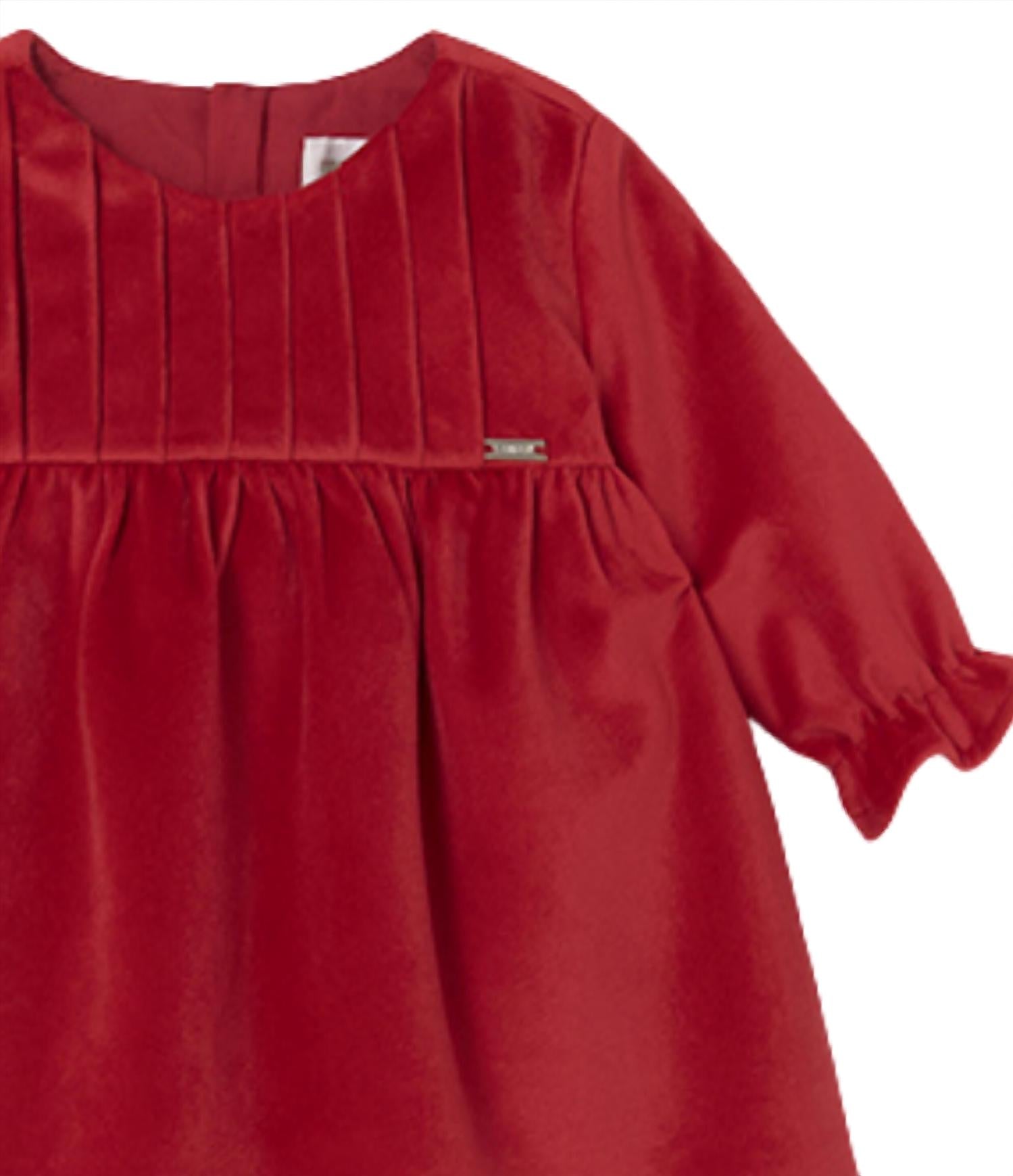 Mayoral Kid's Long Sleeve Velvet Dress in red - kids' dress - detail view