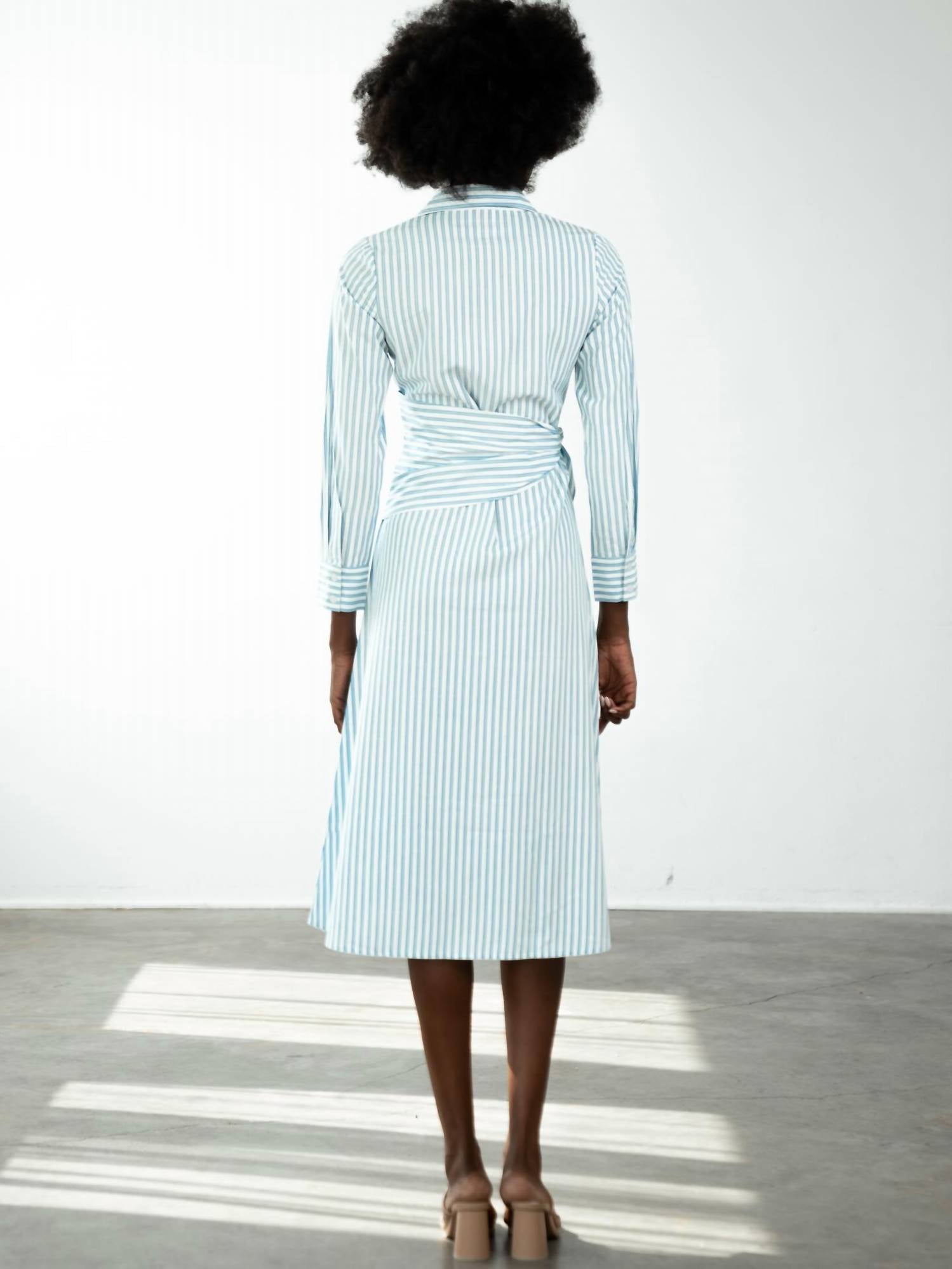 Never a Wallflower Sasha Shirt Midi Dress in blue stripe - women's dress - alternate view