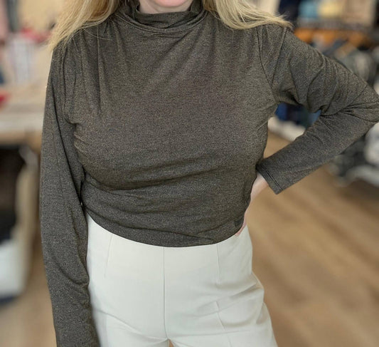 Democracy - Long Sleeve Mock Neck Shirred Knit Top