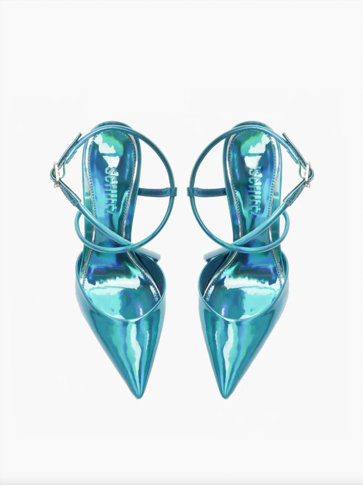 SCHUTZ Women's Aimee Specchio Leather Pump in blue - women's heels - view 4