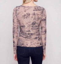Charlie B - Astrology Print Mesh Long Sleeve Top