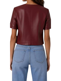J. Society - Faux Leather Short Sleeve Collarless Jacket