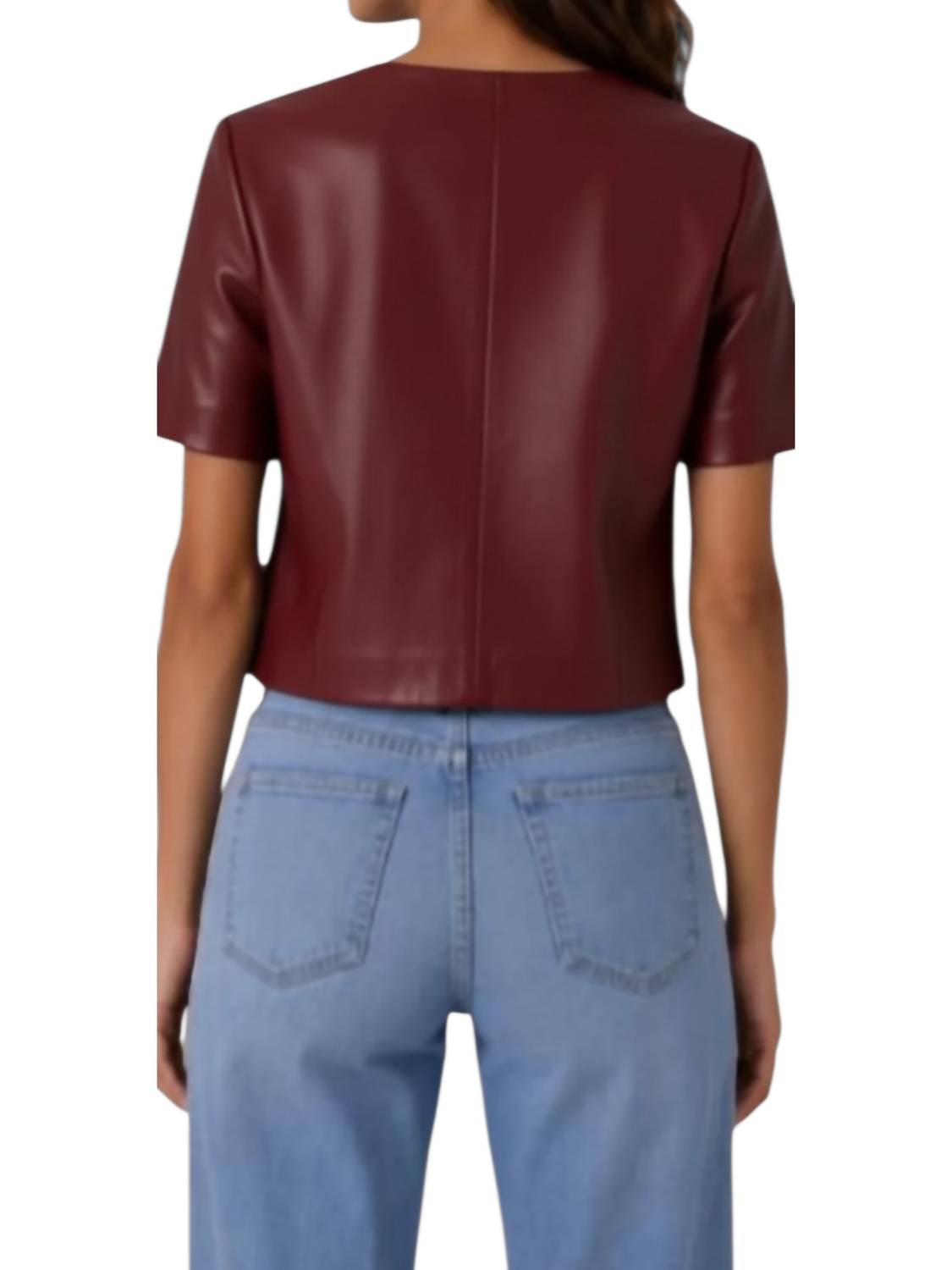 J. Society - Faux Leather Short Sleeve Collarless Jacket