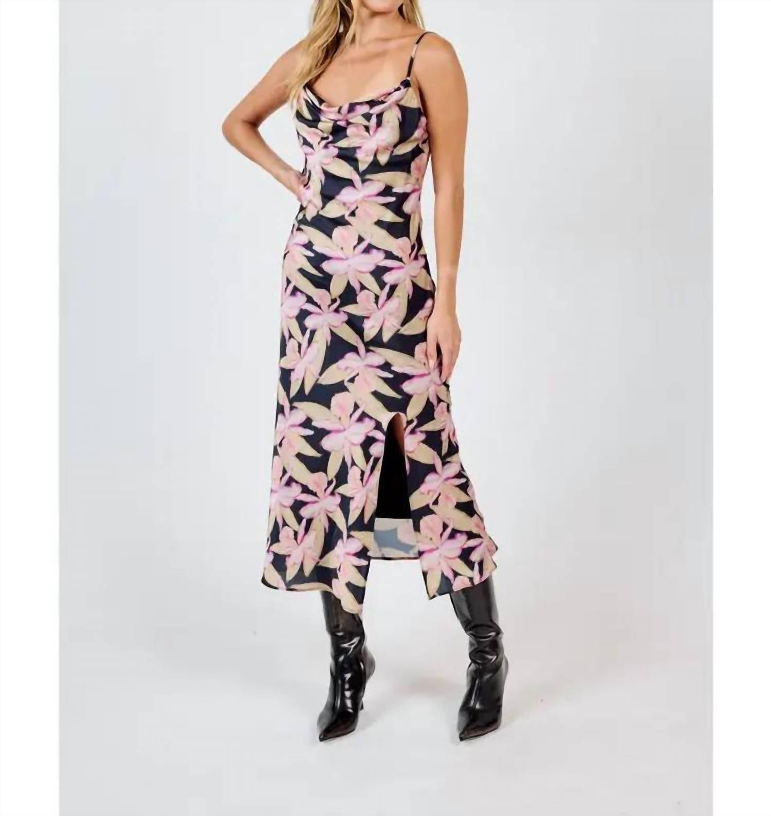 Sadie & Sage - Candlelight Cowl Neck Midi Dress With Slit