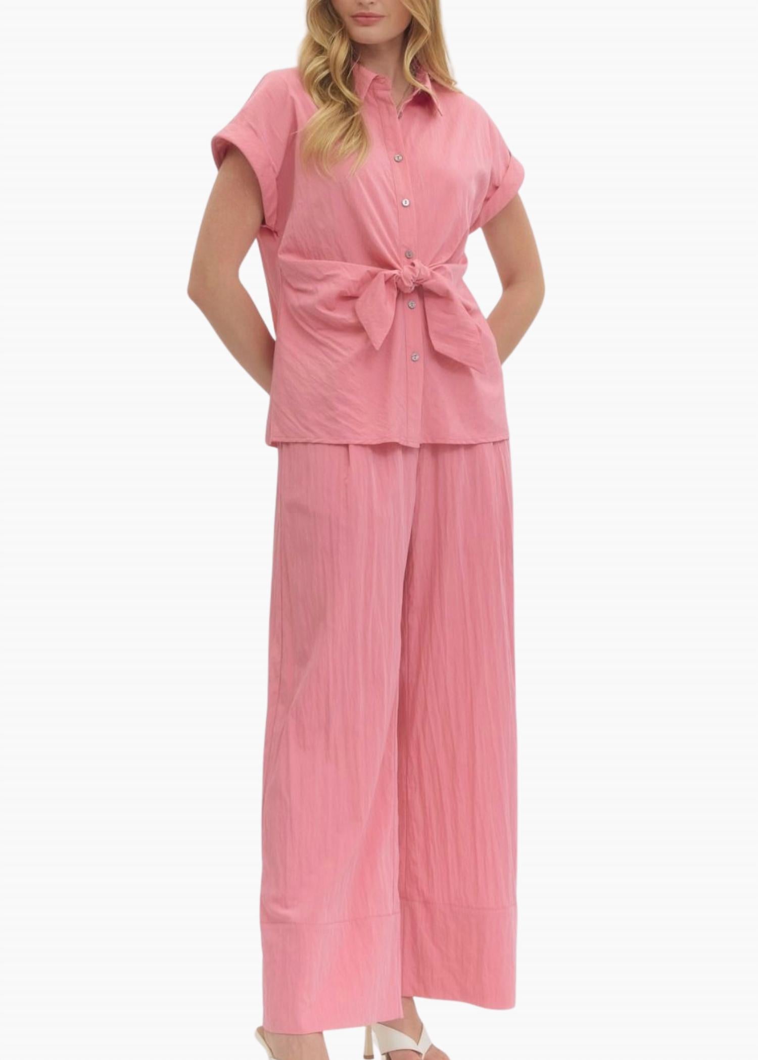 entro Mila Tie Detail Top in light pink - women's shirt - view 5